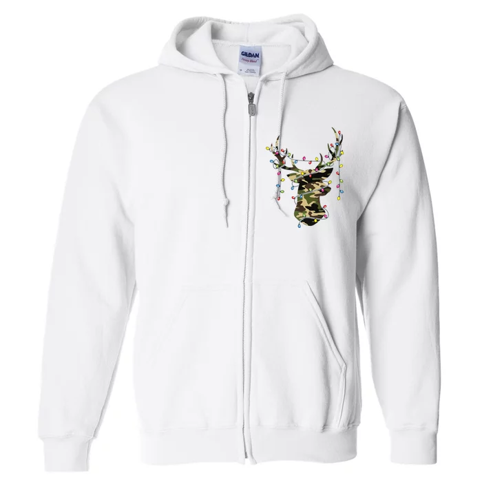 Christmas Holiday Camo Hunting Reindeer Deer Xmas Lights Full Zip Hoodie