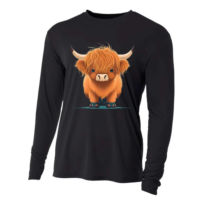 Cute Highland Cattle Cow Funny Highland Cow Cooling Performance Long Sleeve Crew