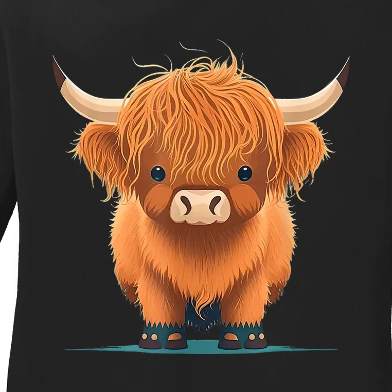 Cute Highland Cattle Cow Funny Highland Cow Ladies Long Sleeve Shirt