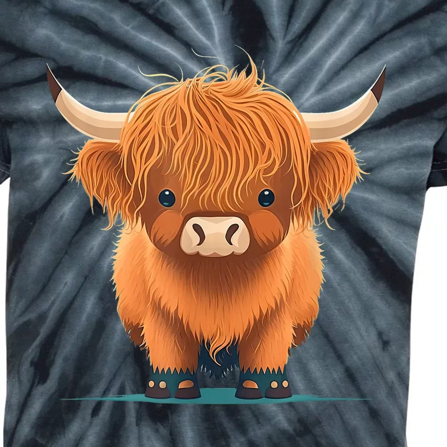 Cute Highland Cattle Cow Funny Highland Cow Kids Tie-Dye T-Shirt