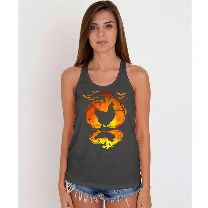 Chicken Halloween Costume Pumpkin Chicken Lovers Fall Season Women's Knotted Racerback Tank