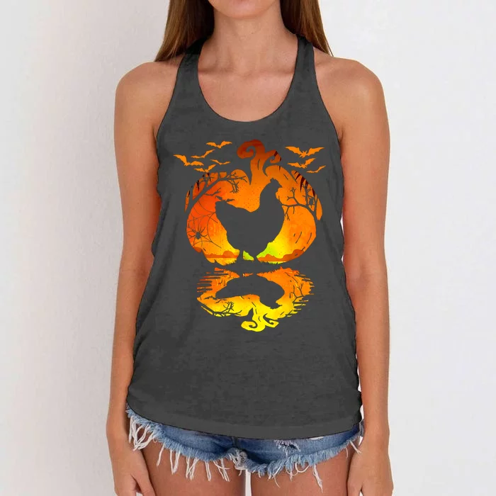 Chicken Halloween Costume Pumpkin Chicken Lovers Fall Season Women's Knotted Racerback Tank