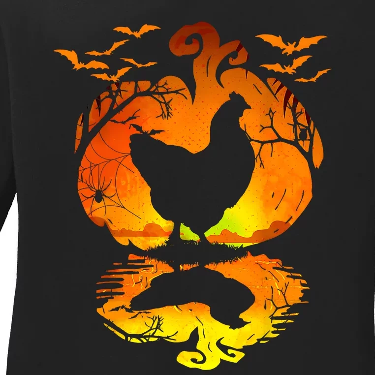 Chicken Halloween Costume Pumpkin Chicken Lovers Fall Season Ladies Long Sleeve Shirt