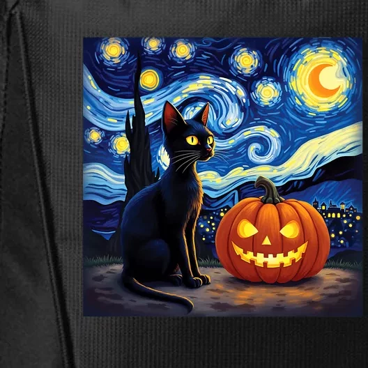 Cat Halloween Cat Lovers Starry Night Cat Van Gogh City Backpack