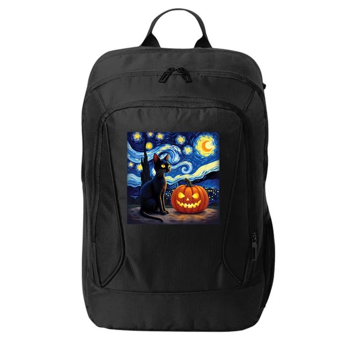 Cat Halloween Cat Lovers Starry Night Cat Van Gogh City Backpack