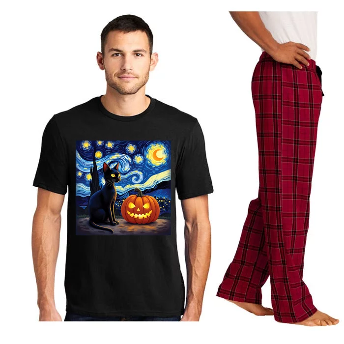 Cat Halloween Cat Lovers Starry Night Cat Van Gogh Pajama Set