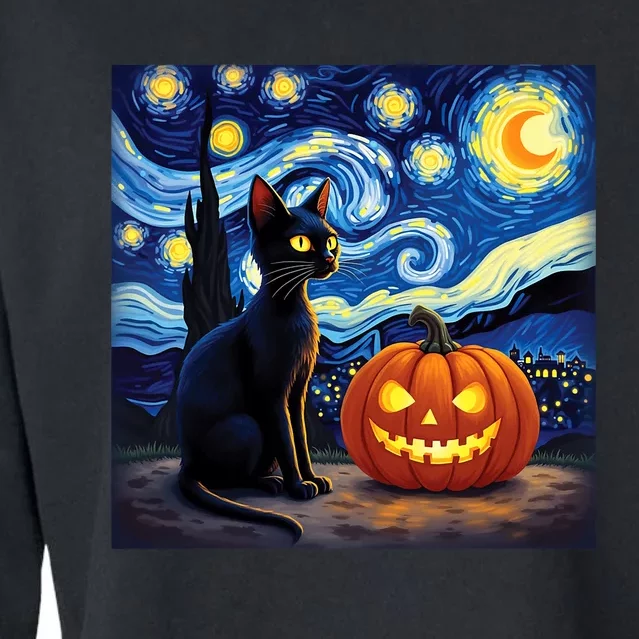 Cat Halloween Cat Lovers Starry Night Cat Van Gogh Cropped Pullover Crew