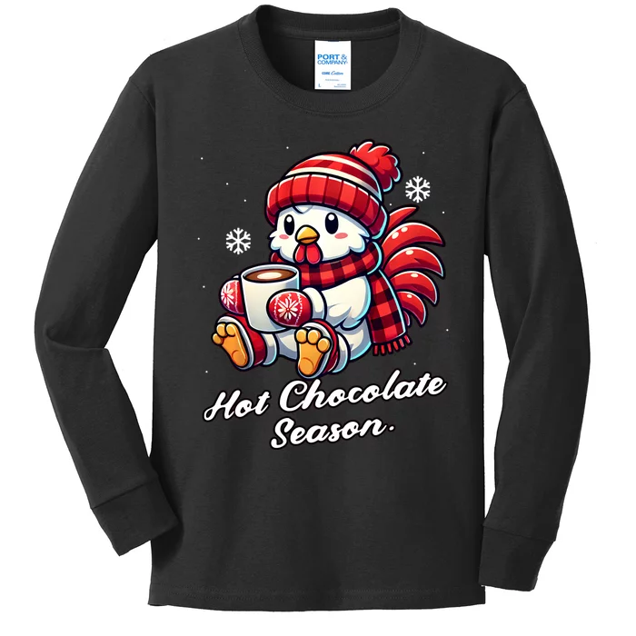 Chicken Hot Choco Funny Scarf Merry Christmas Mom Dad Kids Long Sleeve Shirt