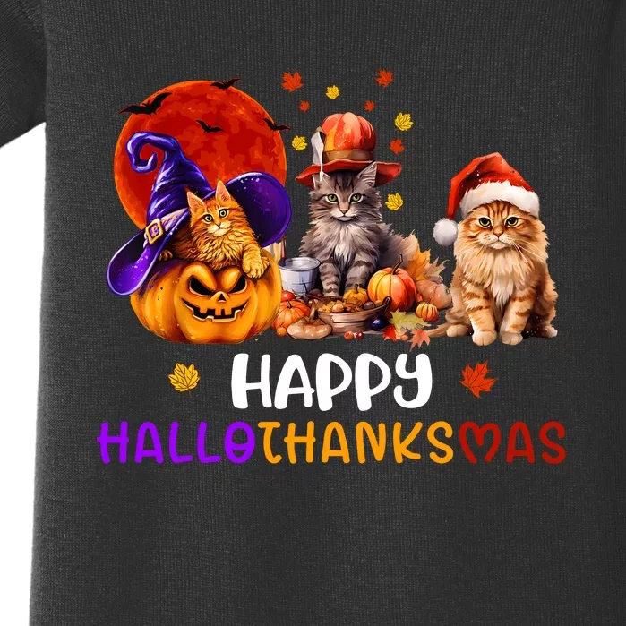 Cat Halloween Christmas Happy Hallothanksmas Thanksgiving Baby Bodysuit