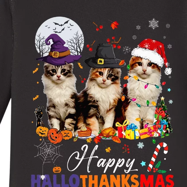 Cat Halloween Christmas Happy Hallothanksmas Thanksgiving Baby Long Sleeve Bodysuit