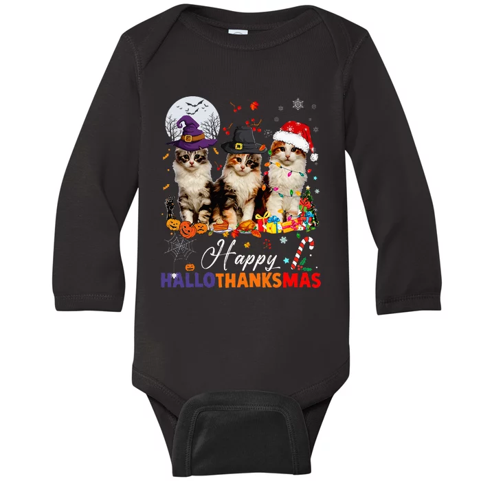 Cat Halloween Christmas Happy Hallothanksmas Thanksgiving Baby Long Sleeve Bodysuit