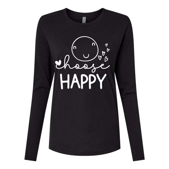 Choose Happy Cute Smile Face Womens Cotton Relaxed Long Sleeve T-Shirt