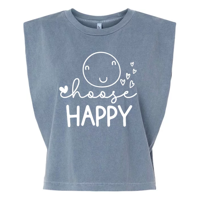 Choose Happy Cute Smile Face Garment-Dyed Women's Muscle Tee