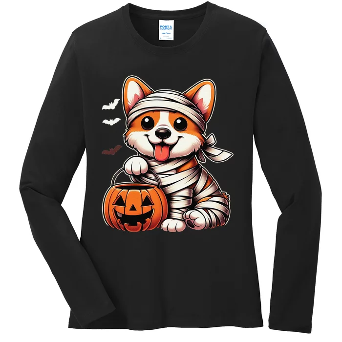 Cute Halloween Costume Welsh Corgi Mummy Dog Lover Ladies Long Sleeve Shirt