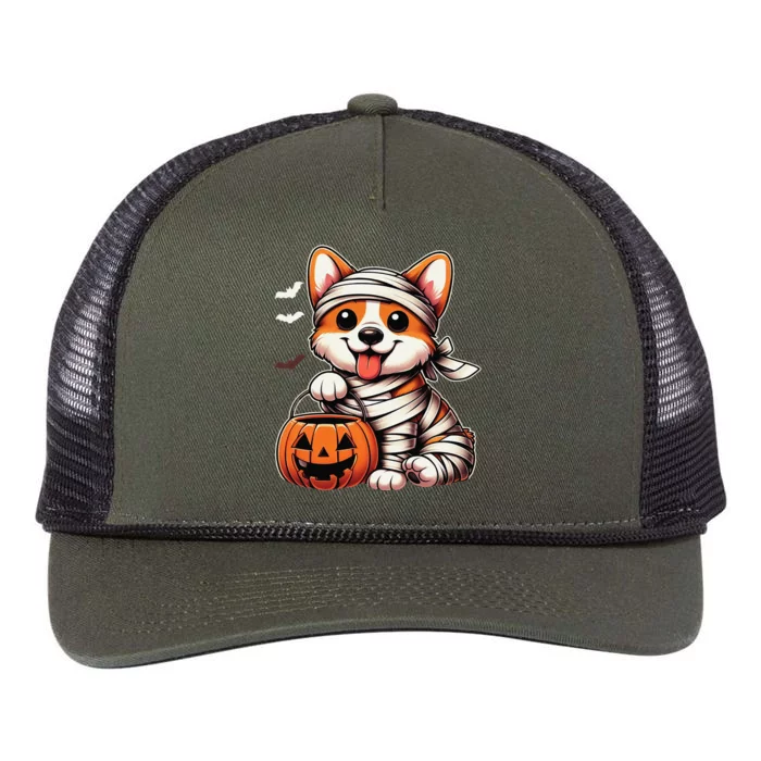 Cute Halloween Costume Welsh Corgi Mummy Dog Lover Retro Rope Trucker Hat Cap