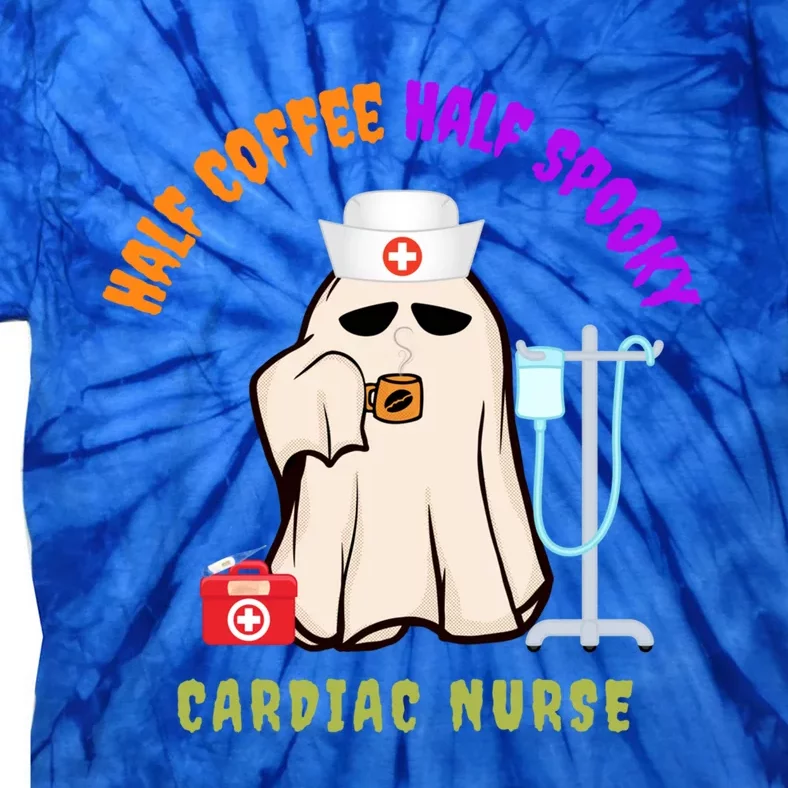 Cute Half Coffee Half Spooky Halloween Cardiac Nurse Funny Funny Gift Tie-Dye T-Shirt