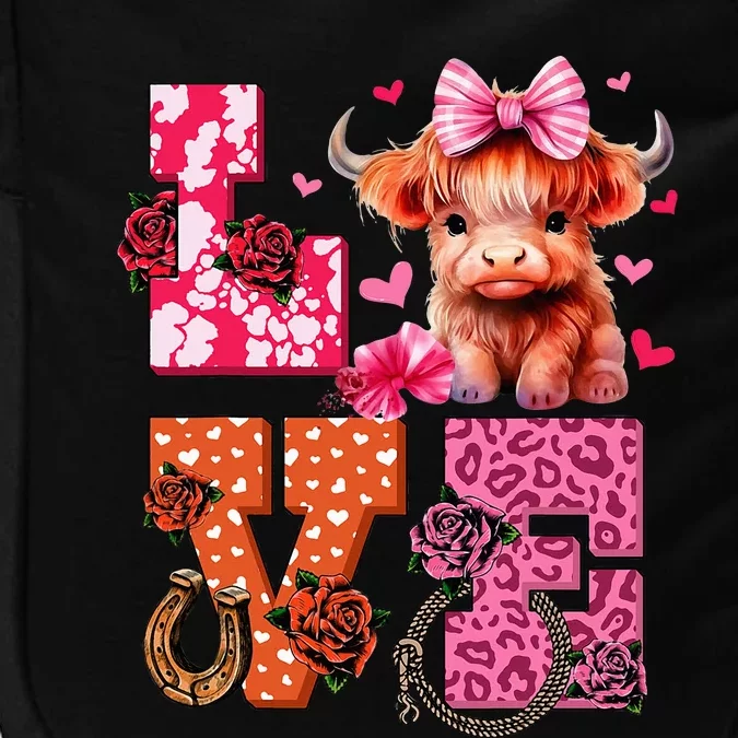 Cute Highland Cow And Pink Heart Valentines Day Love Leopard Impact Tech Backpack