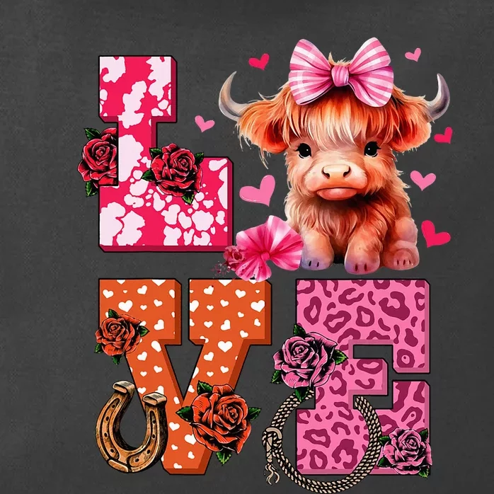 Cute Highland Cow And Pink Heart Valentines Day Love Leopard Zip Tote Bag