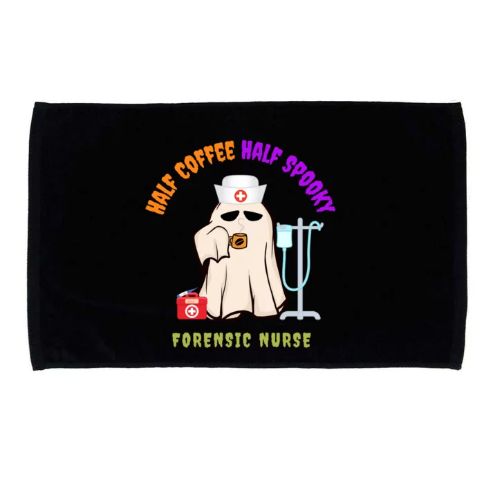 Cute Half Coffee Half Spooky Halloween Forensic Nurse Funny Gift Microfiber Hand Towel