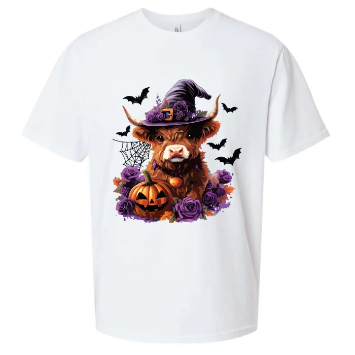 Cute Highland Cow Halloween Highland Cow Witch Cow Lover Sueded Cloud Jersey T-Shirt