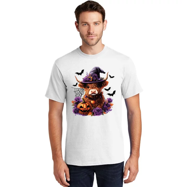 Cute Highland Cow Halloween Highland Cow Witch Cow Lover Tall T-Shirt