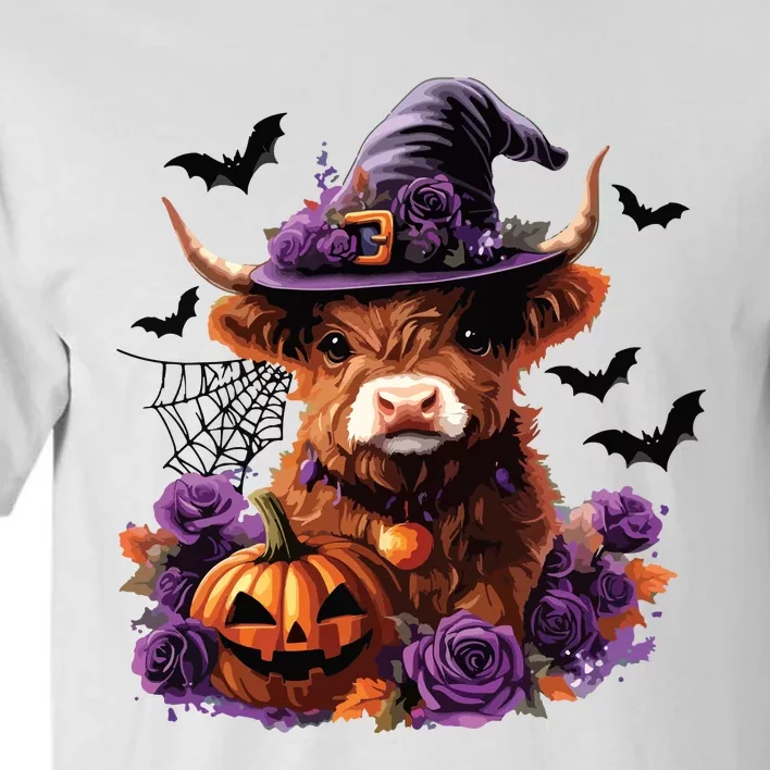 Cute Highland Cow Halloween Highland Cow Witch Cow Lover Tall T-Shirt