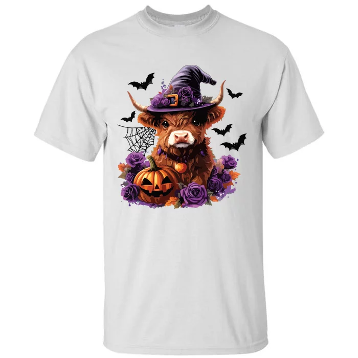 Cute Highland Cow Halloween Highland Cow Witch Cow Lover Tall T-Shirt