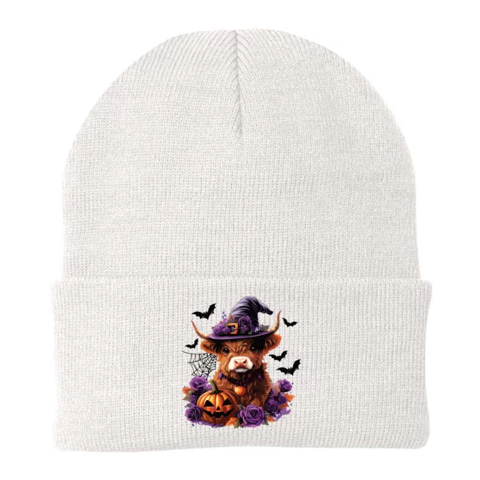 Cute Highland Cow Halloween Highland Cow Witch Cow Lover Knit Cap Winter Beanie