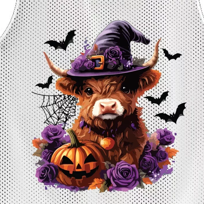 Cute Highland Cow Halloween Highland Cow Witch Cow Lover Mesh Reversible Basketball Jersey Tank