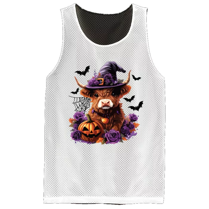 Cute Highland Cow Halloween Highland Cow Witch Cow Lover Mesh Reversible Basketball Jersey Tank