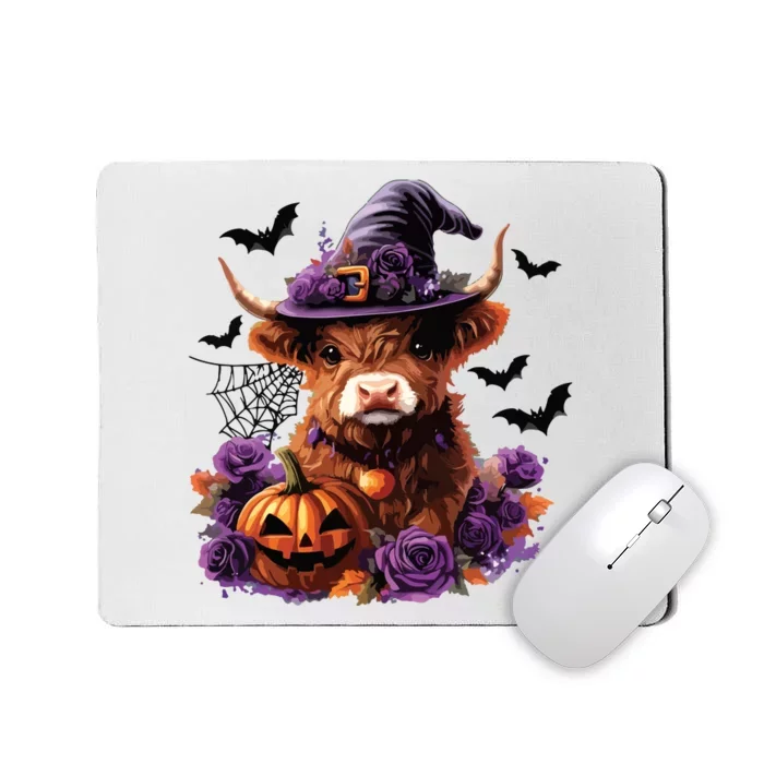 Cute Highland Cow Halloween Highland Cow Witch Cow Lover Mousepad