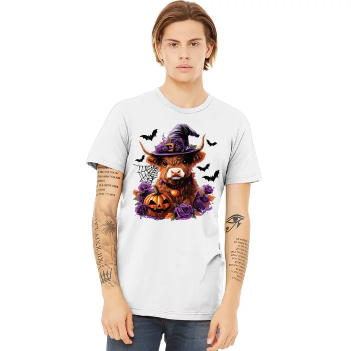 Cute Highland Cow Halloween Highland Cow Witch Cow Lover Premium T-Shirt