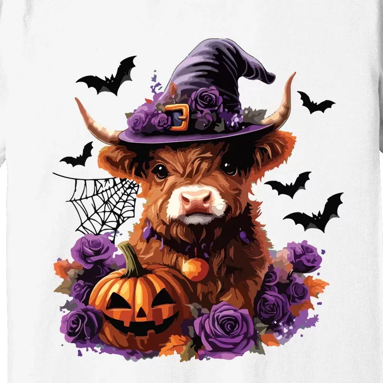 Cute Highland Cow Halloween Highland Cow Witch Cow Lover Premium T-Shirt