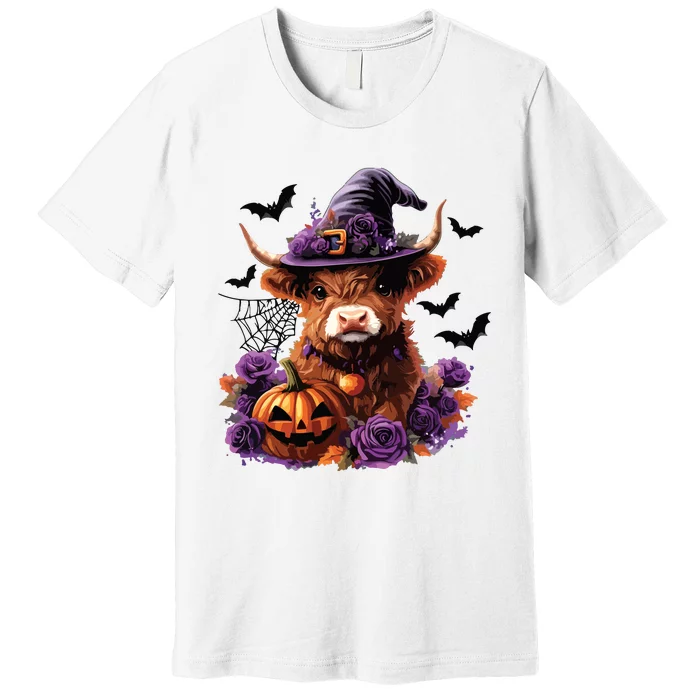 Cute Highland Cow Halloween Highland Cow Witch Cow Lover Premium T-Shirt