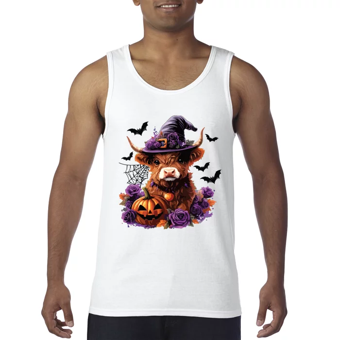 Cute Highland Cow Halloween Highland Cow Witch Cow Lover Tank Top