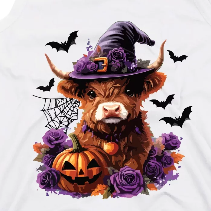 Cute Highland Cow Halloween Highland Cow Witch Cow Lover Tank Top