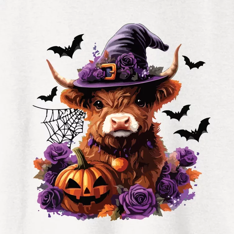 Cute Highland Cow Halloween Highland Cow Witch Cow Lover Women's Crop Top Tee