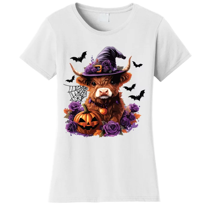 Cute Highland Cow Halloween Highland Cow Witch Cow Lover Women's T-Shirt