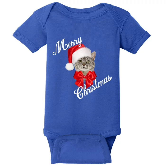 Christmas Holiday Cat Santa Merry Funny Gift Baby Bodysuit