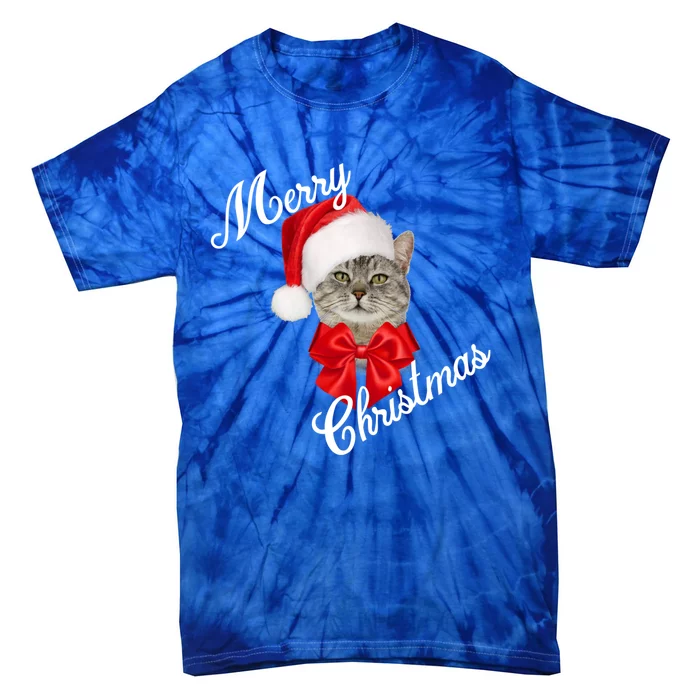 Christmas Holiday Cat Santa Merry Funny Gift Tie-Dye T-Shirt