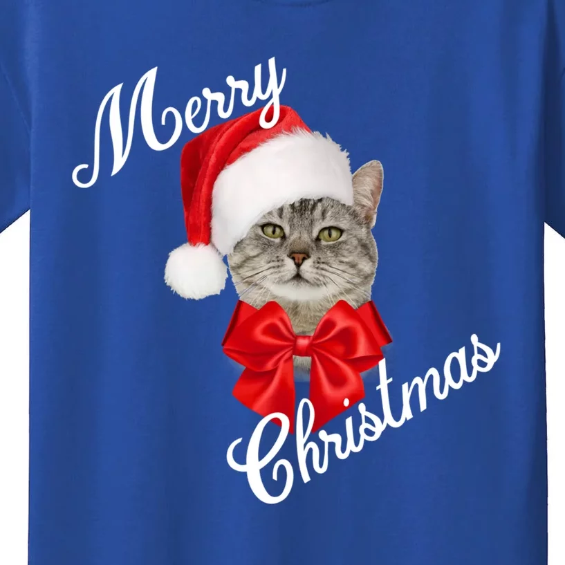 Christmas Holiday Cat Santa Merry Funny Gift Kids T-Shirt