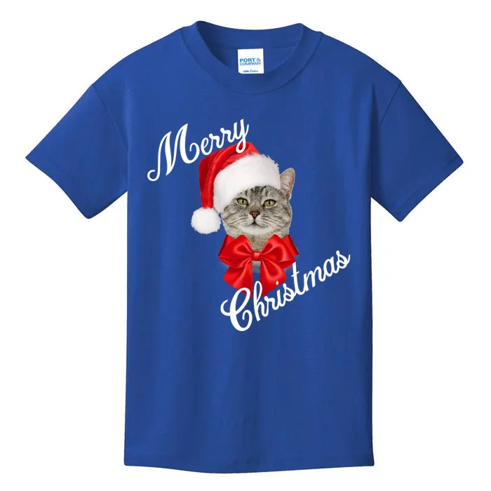 Christmas Holiday Cat Santa Merry Funny Gift Kids T-Shirt