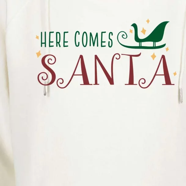 Cute Here Comes Santa Claus Sleigh Christmas Holiday Season Cute Gift Womens Funnel Neck Pullover Hood