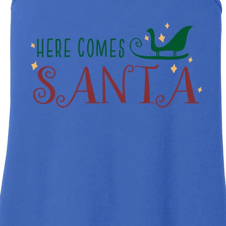 Cute Here Comes Santa Claus Sleigh Christmas Holiday Season Cute Gift Ladies Essential Tank