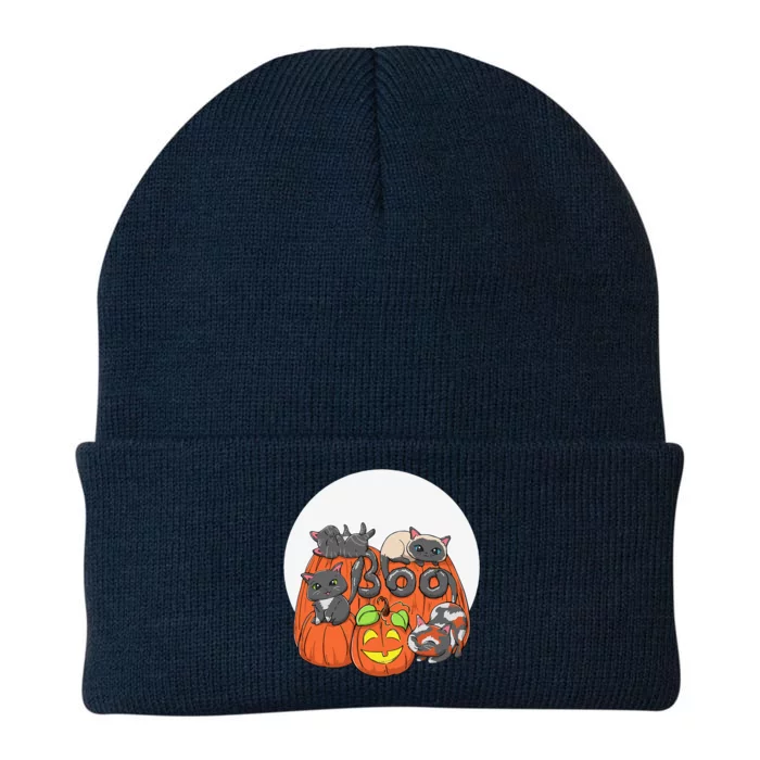 Cute Halloween Cats On Pumpkins Boo Funny Spooky Kawaii Knit Cap Winter Beanie