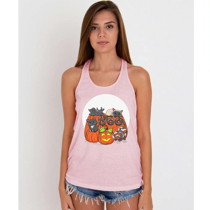 Cute Halloween Cats On Pumpkins Boo Funny Spooky Kawaii Women's Knotted Racerback Tank