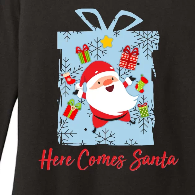 Christmas Here Comes Santa Gift Box Womens CVC Long Sleeve Shirt