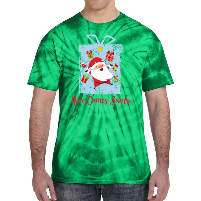 Christmas Here Comes Santa Gift Box Tie-Dye T-Shirt