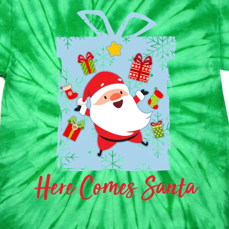 Christmas Here Comes Santa Gift Box Tie-Dye T-Shirt