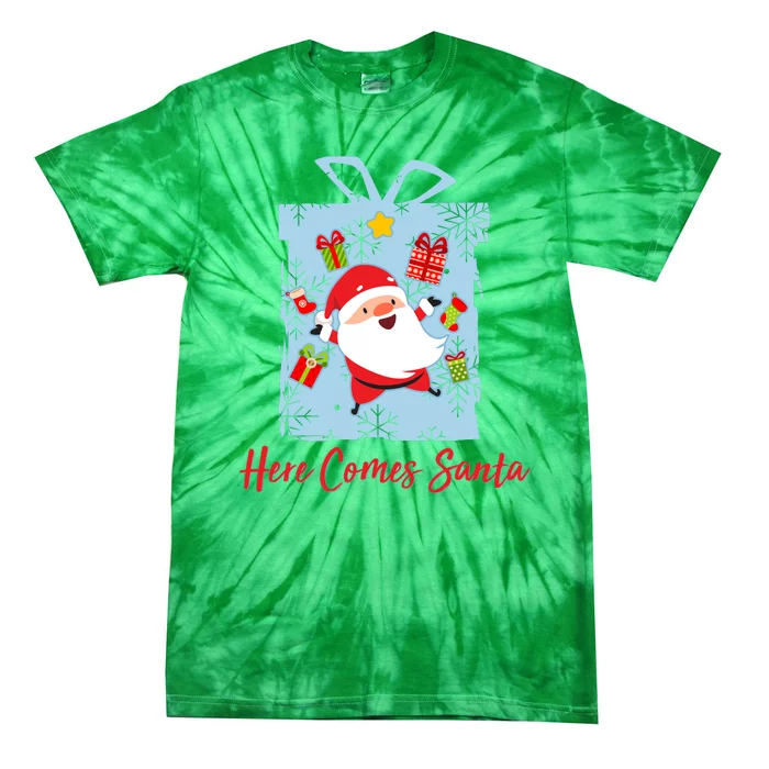 Christmas Here Comes Santa Gift Box Tie-Dye T-Shirt